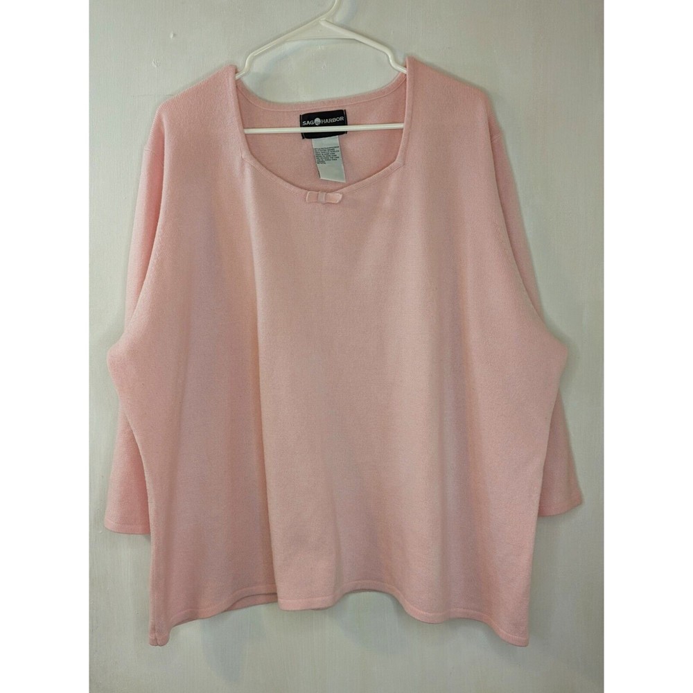 Sag Harbor Woman Size 3XL Solid Pastel Pink Classic Pullover Knit Sweater Chic